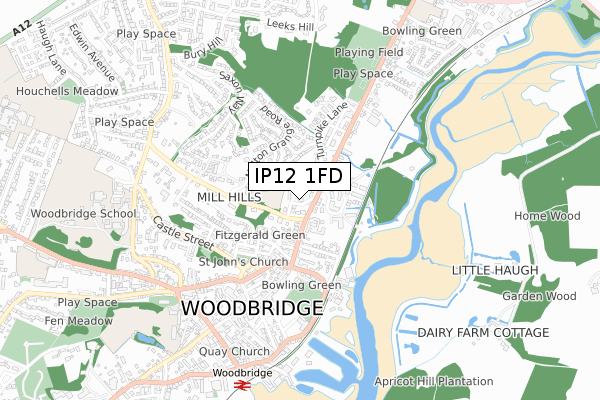 IP12 1FD map - small scale - OS Open Zoomstack (Ordnance Survey)