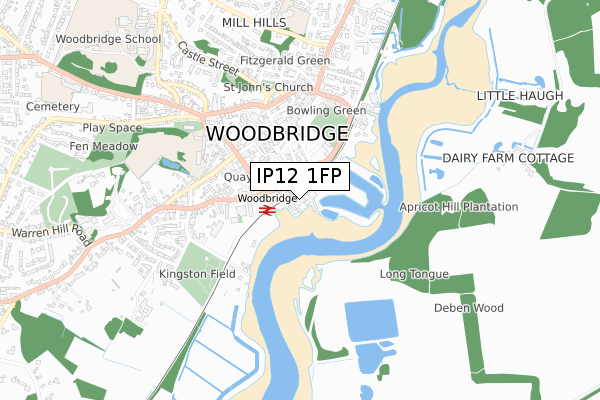 IP12 1FP map - small scale - OS Open Zoomstack (Ordnance Survey)