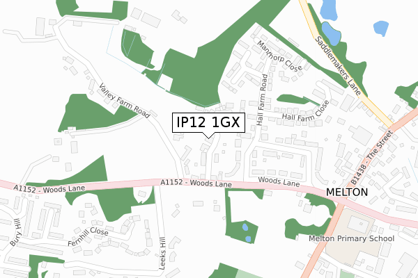 IP12 1GX map - large scale - OS Open Zoomstack (Ordnance Survey)