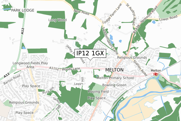 IP12 1GX map - small scale - OS Open Zoomstack (Ordnance Survey)