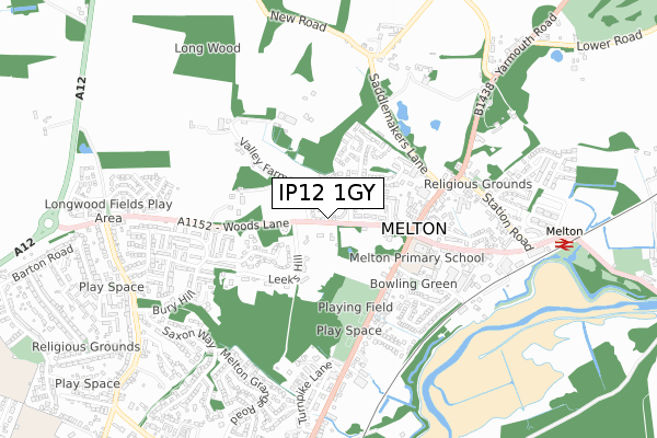 IP12 1GY map - small scale - OS Open Zoomstack (Ordnance Survey)