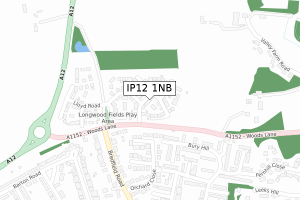 IP12 1NB map - large scale - OS Open Zoomstack (Ordnance Survey)