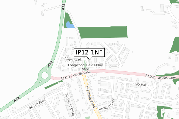 IP12 1NF map - large scale - OS Open Zoomstack (Ordnance Survey)