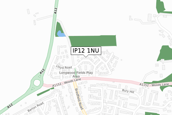 IP12 1NU map - large scale - OS Open Zoomstack (Ordnance Survey)