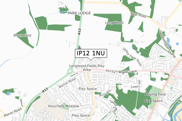 IP12 1NU map - small scale - OS Open Zoomstack (Ordnance Survey)