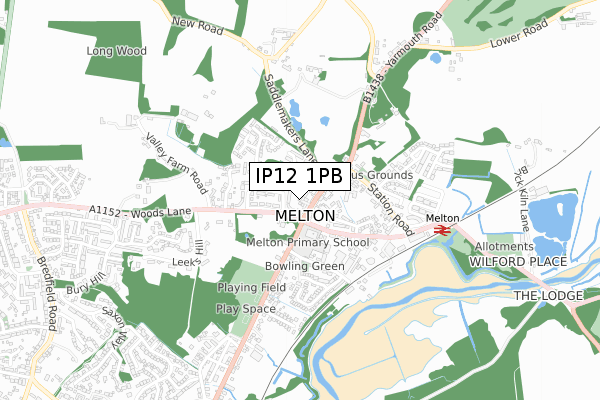 IP12 1PB map - small scale - OS Open Zoomstack (Ordnance Survey)