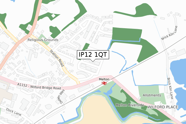 IP12 1QT map - large scale - OS Open Zoomstack (Ordnance Survey)