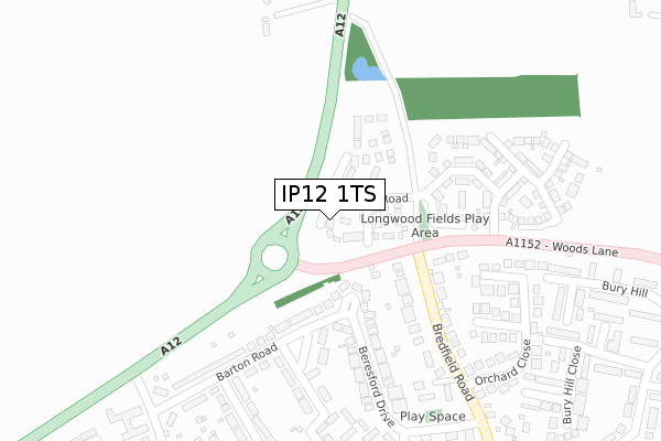 IP12 1TS map - large scale - OS Open Zoomstack (Ordnance Survey)