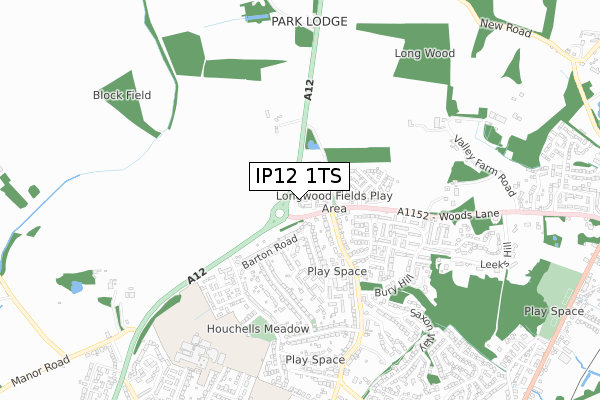 IP12 1TS map - small scale - OS Open Zoomstack (Ordnance Survey)