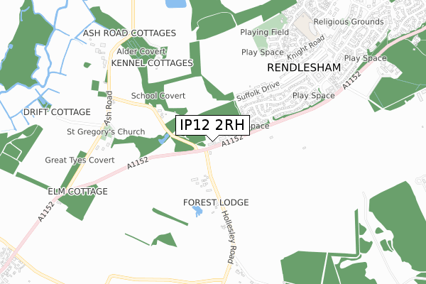 IP12 2RH map - small scale - OS Open Zoomstack (Ordnance Survey)