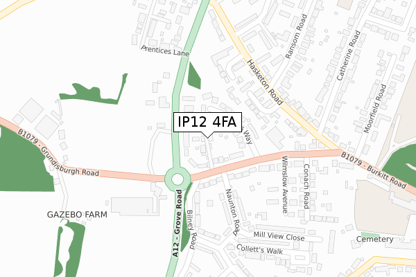 IP12 4FA map - large scale - OS Open Zoomstack (Ordnance Survey)