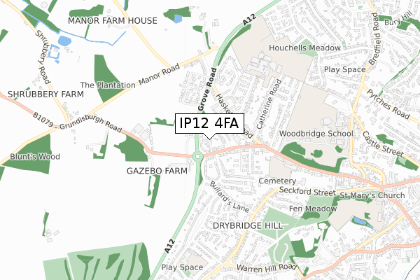 IP12 4FA map - small scale - OS Open Zoomstack (Ordnance Survey)