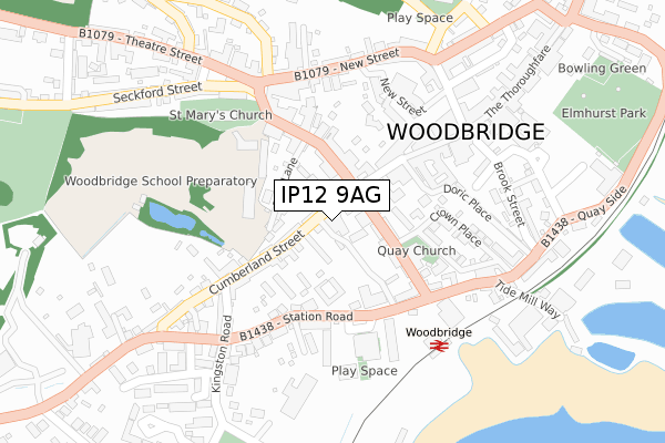 IP12 9AG map - large scale - OS Open Zoomstack (Ordnance Survey)