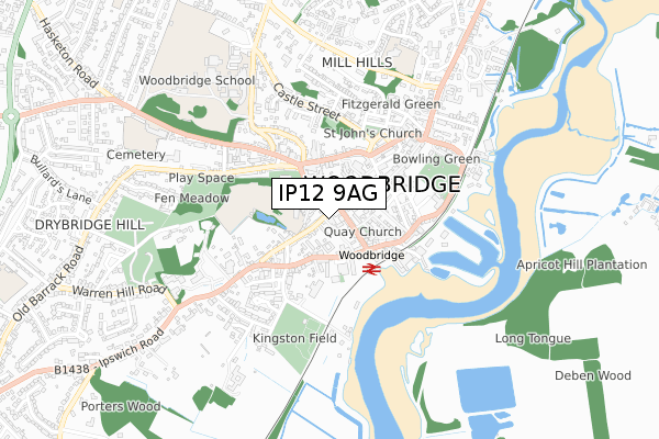 IP12 9AG map - small scale - OS Open Zoomstack (Ordnance Survey)