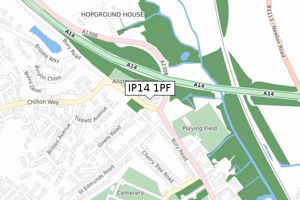 IP14 1PF map - large scale - OS Open Zoomstack (Ordnance Survey)