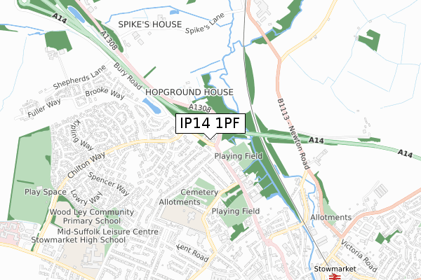 IP14 1PF map - small scale - OS Open Zoomstack (Ordnance Survey)