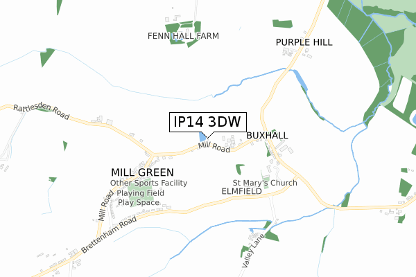 IP14 3DW map - small scale - OS Open Zoomstack (Ordnance Survey)