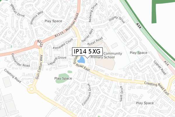 IP14 5XG map - large scale - OS Open Zoomstack (Ordnance Survey)