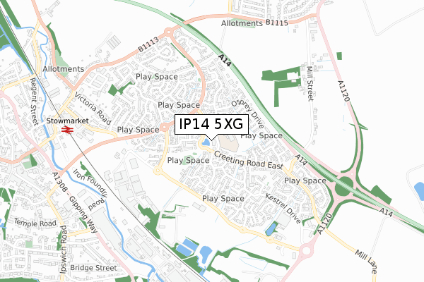 IP14 5XG map - small scale - OS Open Zoomstack (Ordnance Survey)