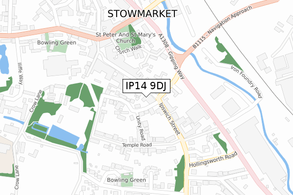 IP14 9DJ map - large scale - OS Open Zoomstack (Ordnance Survey)