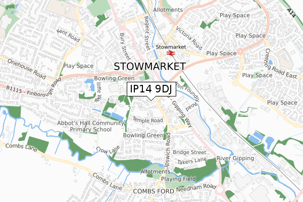 IP14 9DJ map - small scale - OS Open Zoomstack (Ordnance Survey)