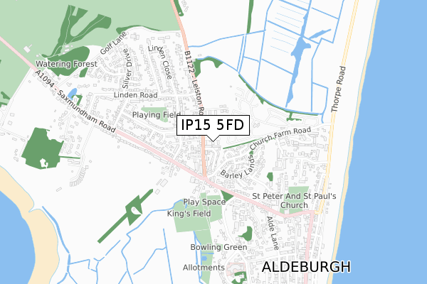 IP15 5FD map - small scale - OS Open Zoomstack (Ordnance Survey)