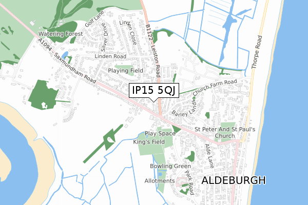 IP15 5QJ map - small scale - OS Open Zoomstack (Ordnance Survey)