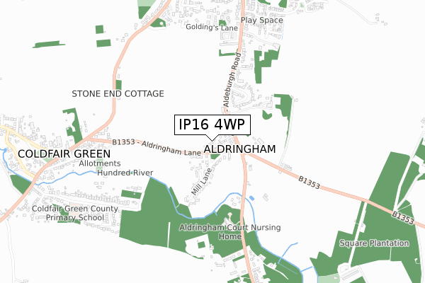 IP16 4WP map - small scale - OS Open Zoomstack (Ordnance Survey)