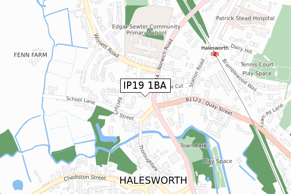 IP19 1BA map - large scale - OS Open Zoomstack (Ordnance Survey)