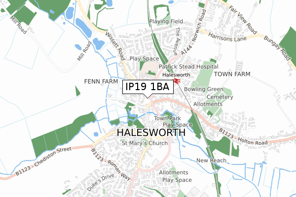 IP19 1BA map - small scale - OS Open Zoomstack (Ordnance Survey)