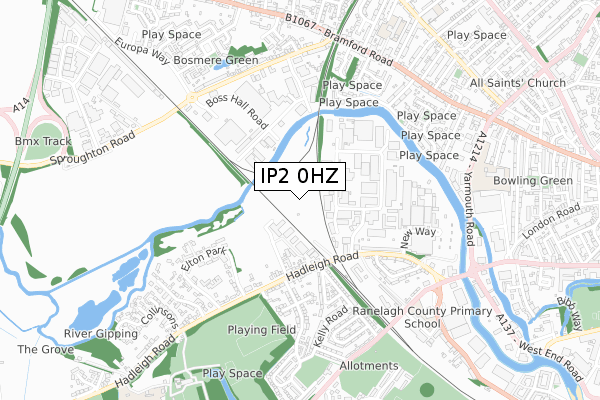 IP2 0HZ map - small scale - OS Open Zoomstack (Ordnance Survey)