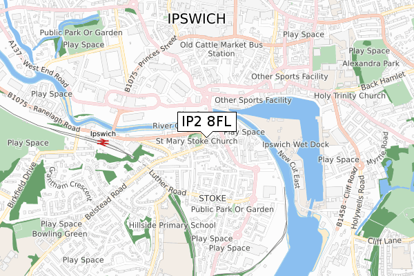 IP2 8FL map - small scale - OS Open Zoomstack (Ordnance Survey)