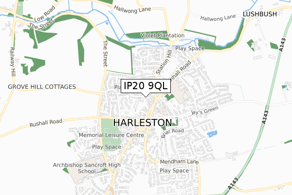 IP20 9QL map - small scale - OS Open Zoomstack (Ordnance Survey)