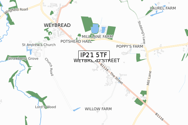 IP21 5TF map - small scale - OS Open Zoomstack (Ordnance Survey)