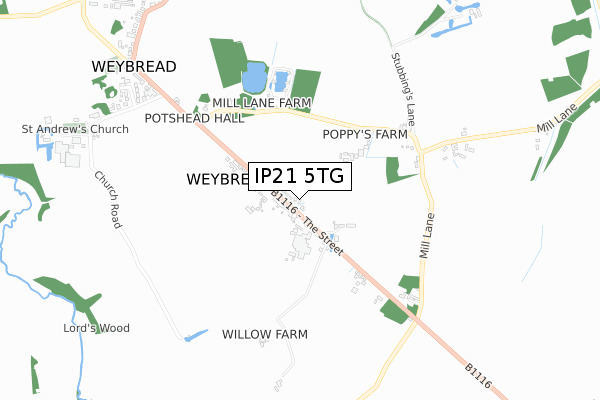 IP21 5TG map - small scale - OS Open Zoomstack (Ordnance Survey)