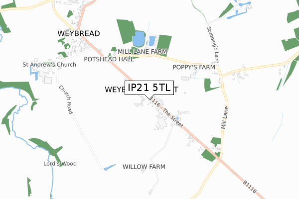 IP21 5TL map - small scale - OS Open Zoomstack (Ordnance Survey)