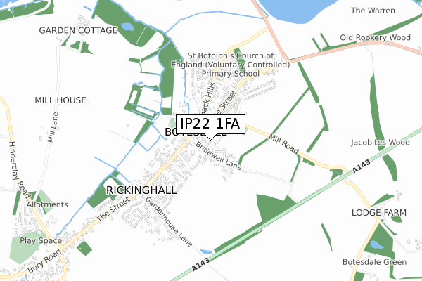 IP22 1FA map - small scale - OS Open Zoomstack (Ordnance Survey)