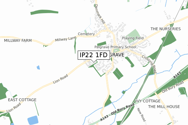 IP22 1FD map - small scale - OS Open Zoomstack (Ordnance Survey)