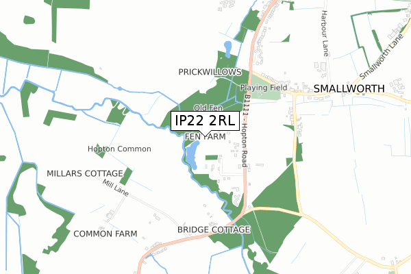 IP22 2RL map - small scale - OS Open Zoomstack (Ordnance Survey)