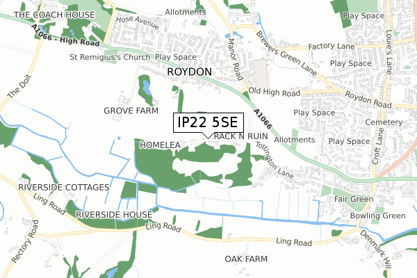 IP22 5SE map - small scale - OS Open Zoomstack (Ordnance Survey)