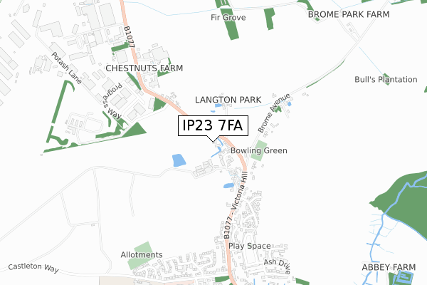 IP23 7FA map - small scale - OS Open Zoomstack (Ordnance Survey)