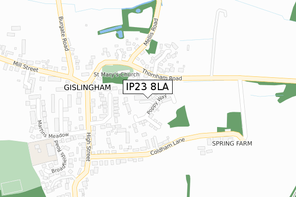 IP23 8LA map - large scale - OS Open Zoomstack (Ordnance Survey)