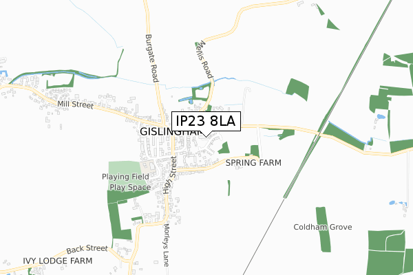 IP23 8LA map - small scale - OS Open Zoomstack (Ordnance Survey)