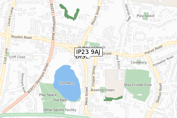 IP23 9AJ map - large scale - OS Open Zoomstack (Ordnance Survey)