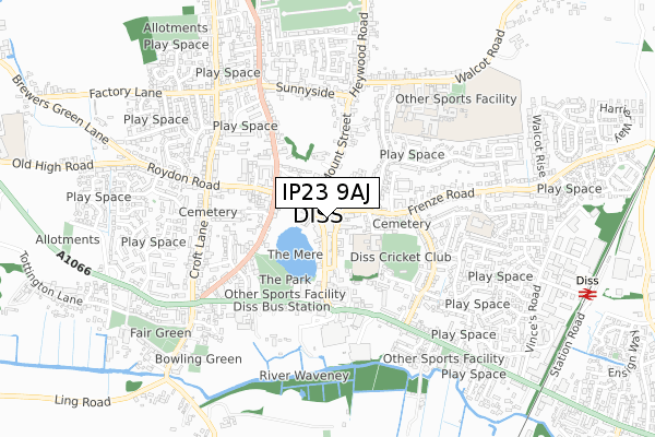 IP23 9AJ map - small scale - OS Open Zoomstack (Ordnance Survey)