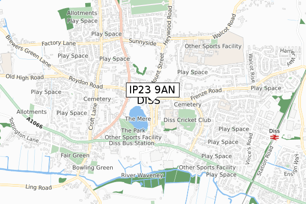 IP23 9AN map - small scale - OS Open Zoomstack (Ordnance Survey)