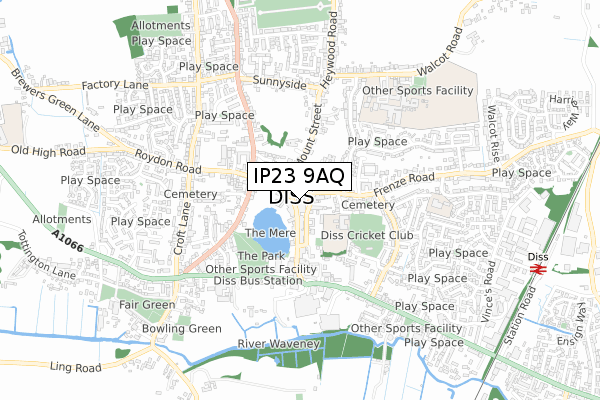 IP23 9AQ map - small scale - OS Open Zoomstack (Ordnance Survey)