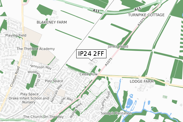 IP24 2FF map - small scale - OS Open Zoomstack (Ordnance Survey)