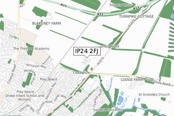 IP24 2FJ map - small scale - OS Open Zoomstack (Ordnance Survey)