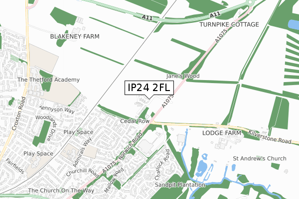 IP24 2FL map - small scale - OS Open Zoomstack (Ordnance Survey)